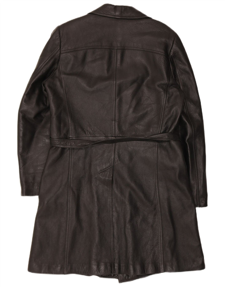 Cappotto in pelle doppio petto vintage da uomo UK 38 medio nero