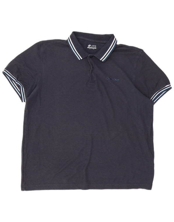 Polo da uomo Lotto Life XL in cotone a righe blu navy