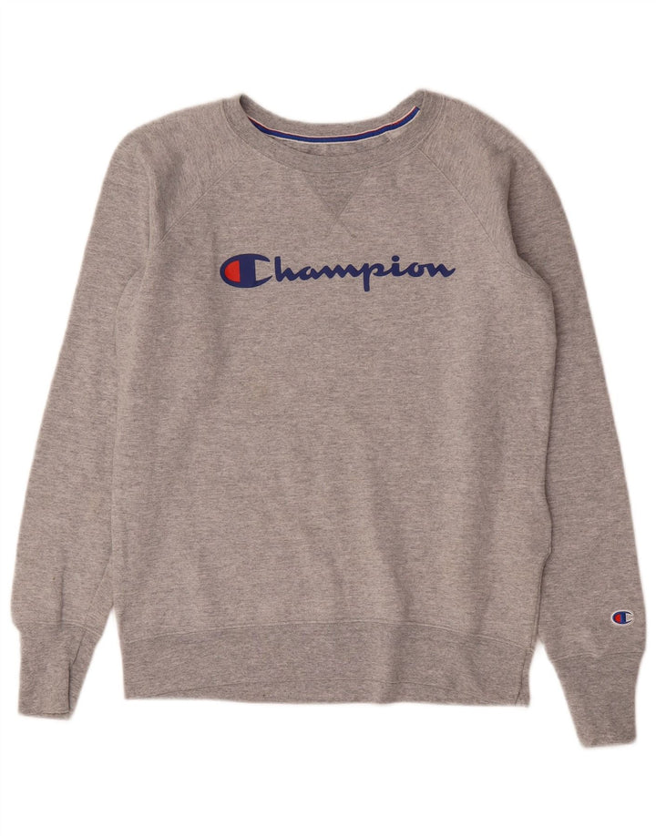 Felpa grafica da uomo Champion, maglione piccolo, cotone grigio