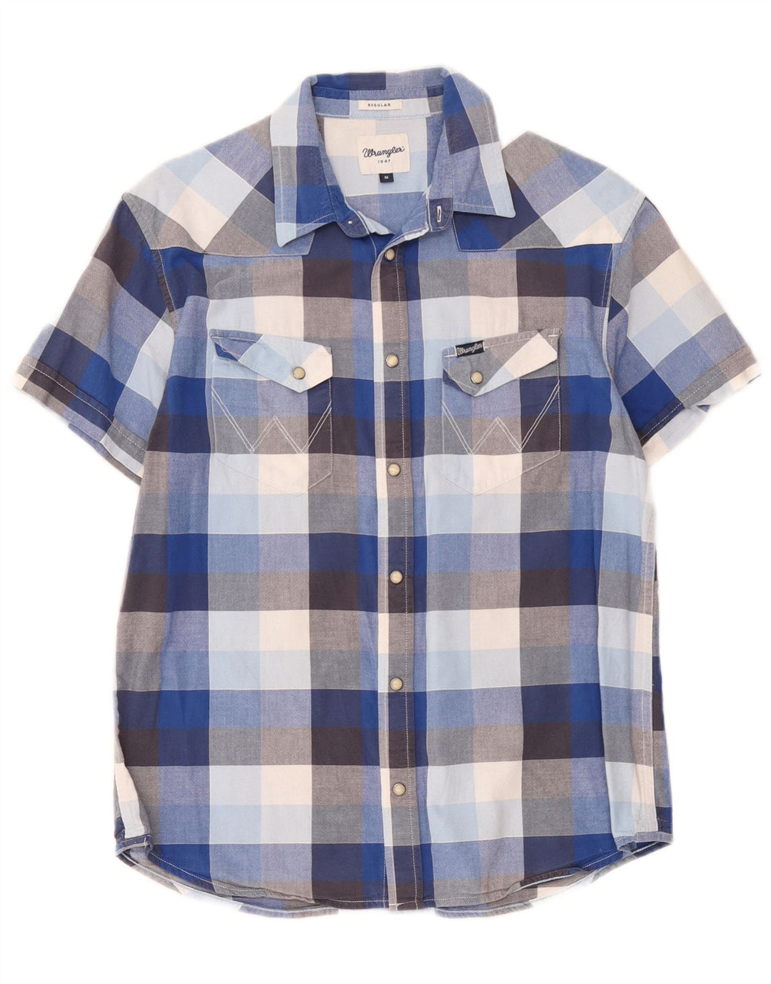 Camicia da uomo Wrangler a maniche corte, vestibilità regolare, in cotone a quadri blu medio