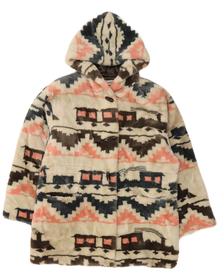 Soprabito oversize da donna vintage IT 42 Medio azteco geometrico bianco sporco