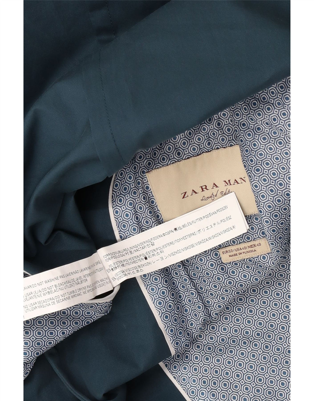 Giacca blazer da uomo a 2 bottoni Zara EU 50 poliestere blu medio