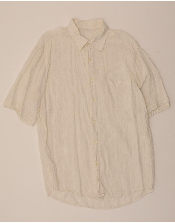 VINTAGE Mens Tall Short Sleeve Shirt XL Off White Viscose Vintage Vintage and Second-Hand Vintage from Messina Hembry 