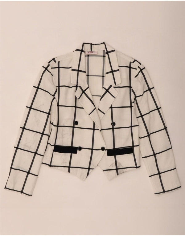 Giacca blazer doppiopetto vintage da donna corta EU 40 medio bianco a quadri