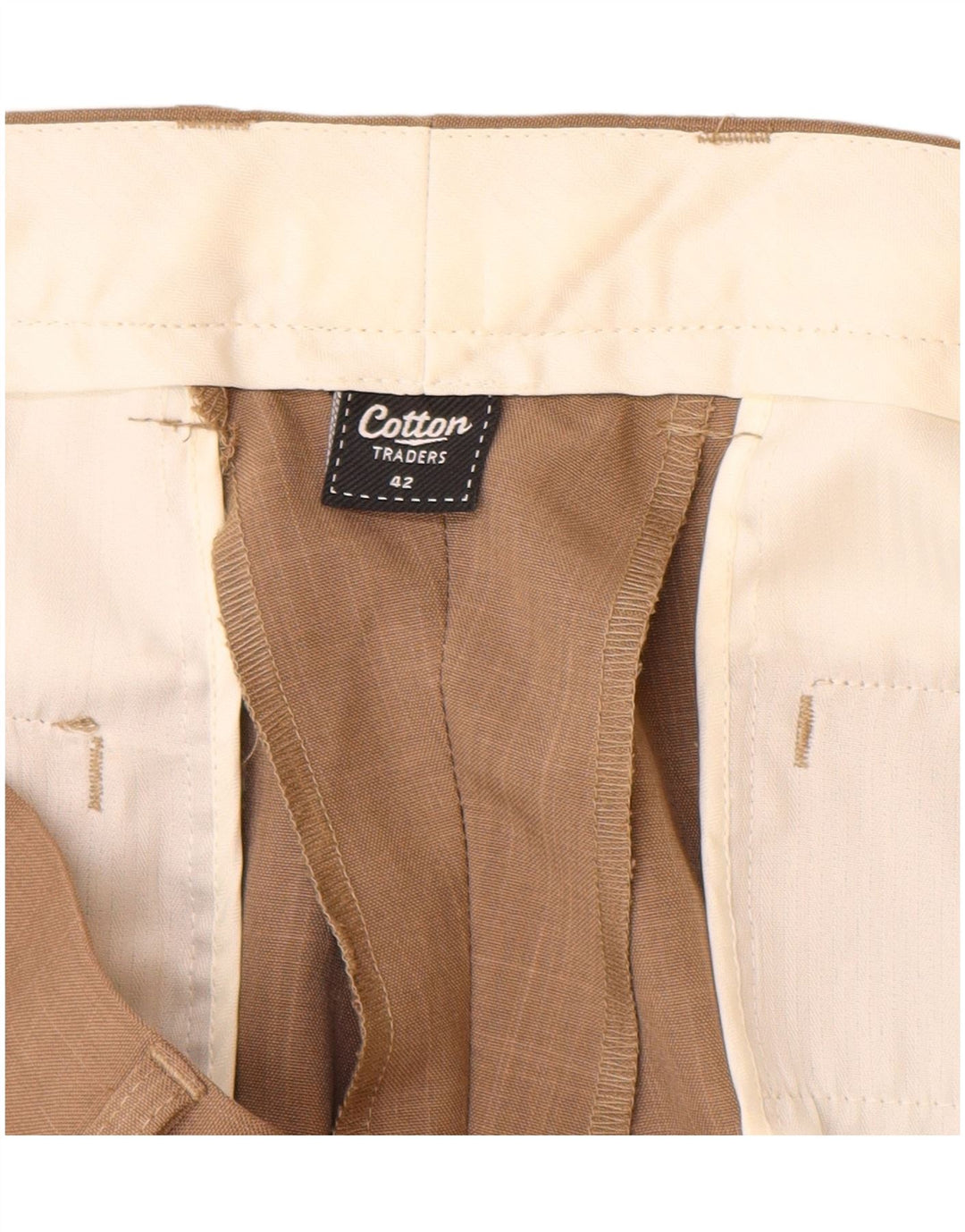 COTTON TRADERS Pantaloni da abito dritti da uomo W42 L31 Poliestere beige