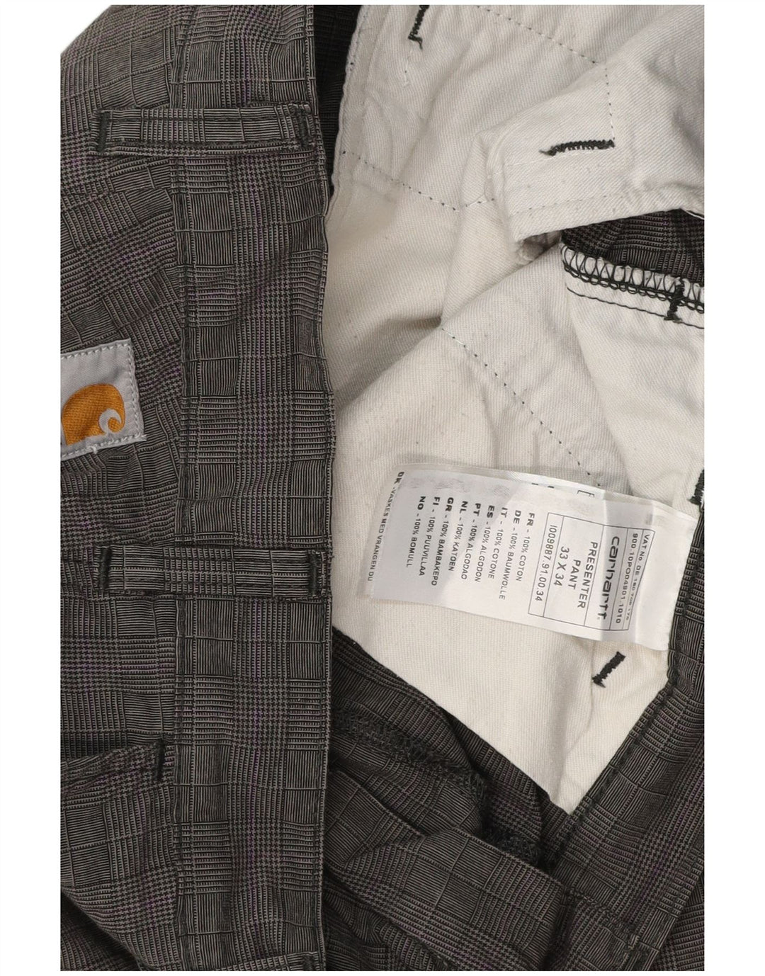 Pantaloni chino dritti da uomo Carhartt W33 L27 in cotone a quadri grigi