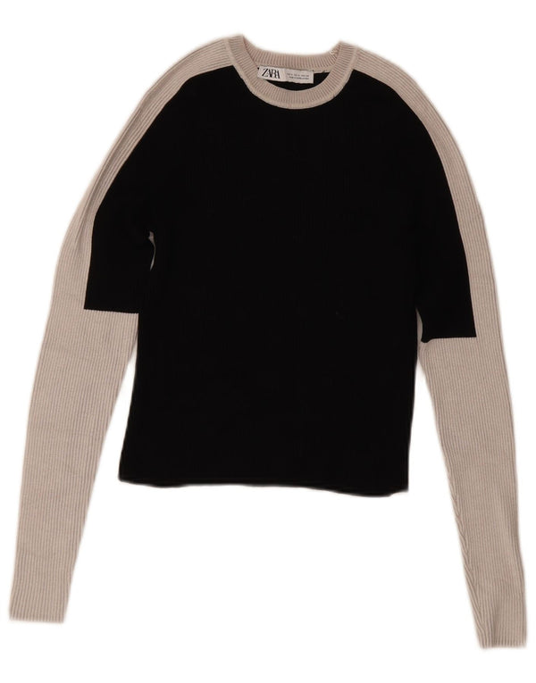 Top corto a maniche lunghe da donna Zara UK 12 color block medio nero