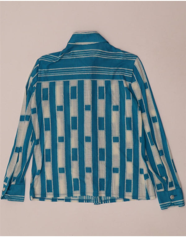 Camicetta vintage da donna UK 14 Poliacrilico geometrico blu medio