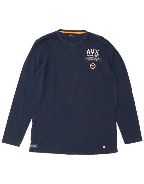 Top grafico da uomo Avirex a maniche lunghe XL in cotone blu navy