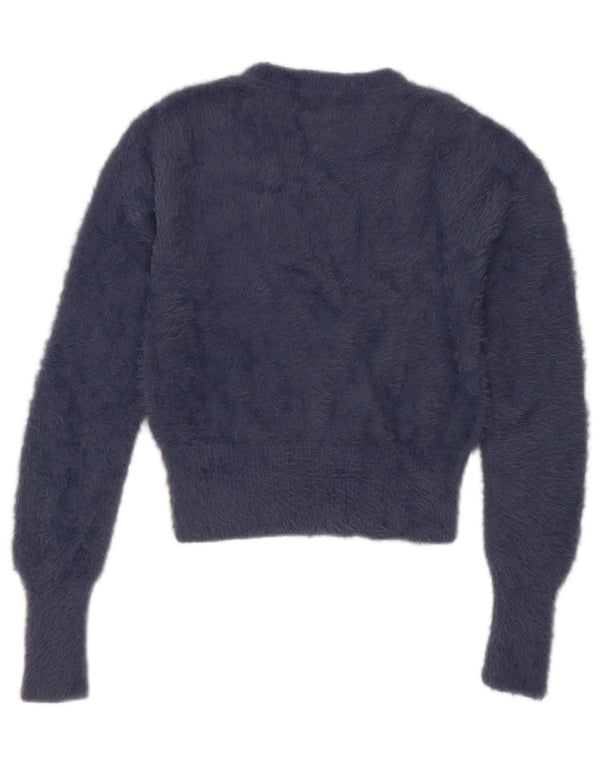 Maglione corto girocollo da donna Zara UK 12 nylon blu navy medio