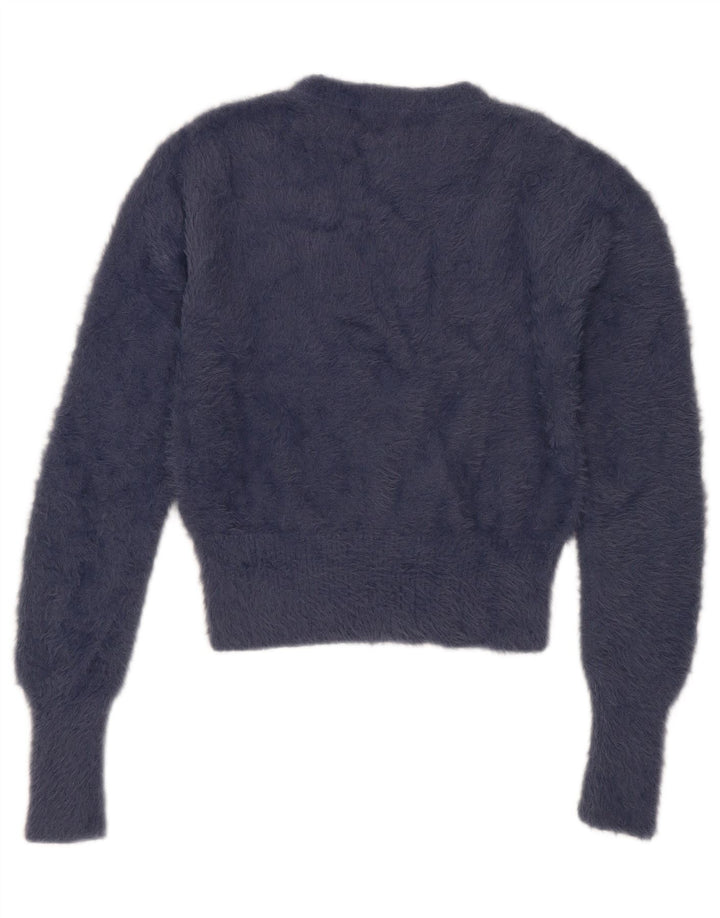 Maglione corto girocollo da donna Zara UK 12 nylon blu navy medio