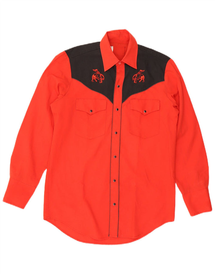 Camicia western da uomo vintage in poliestere color block rosso medio