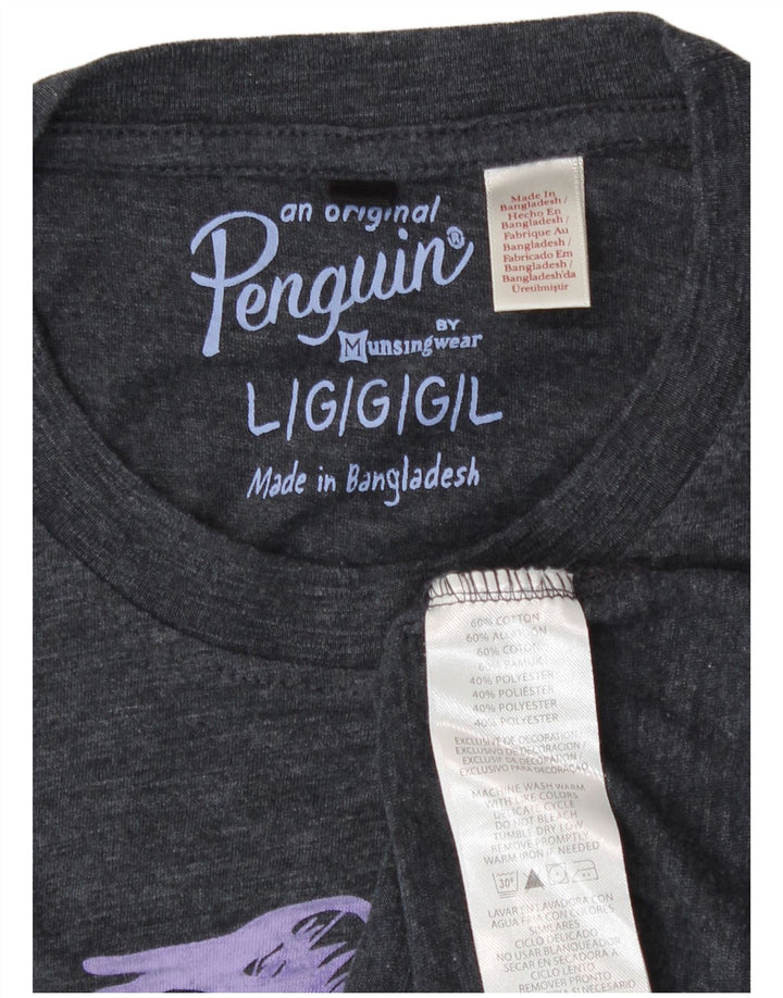 T-shirt grafica da uomo Penguin Top grande in cotone grigio