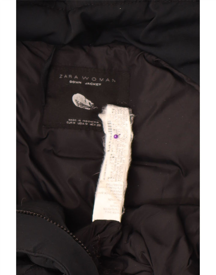Cappotto imbottito con cappuccio da donna Zara UK 12 nylon nero medio