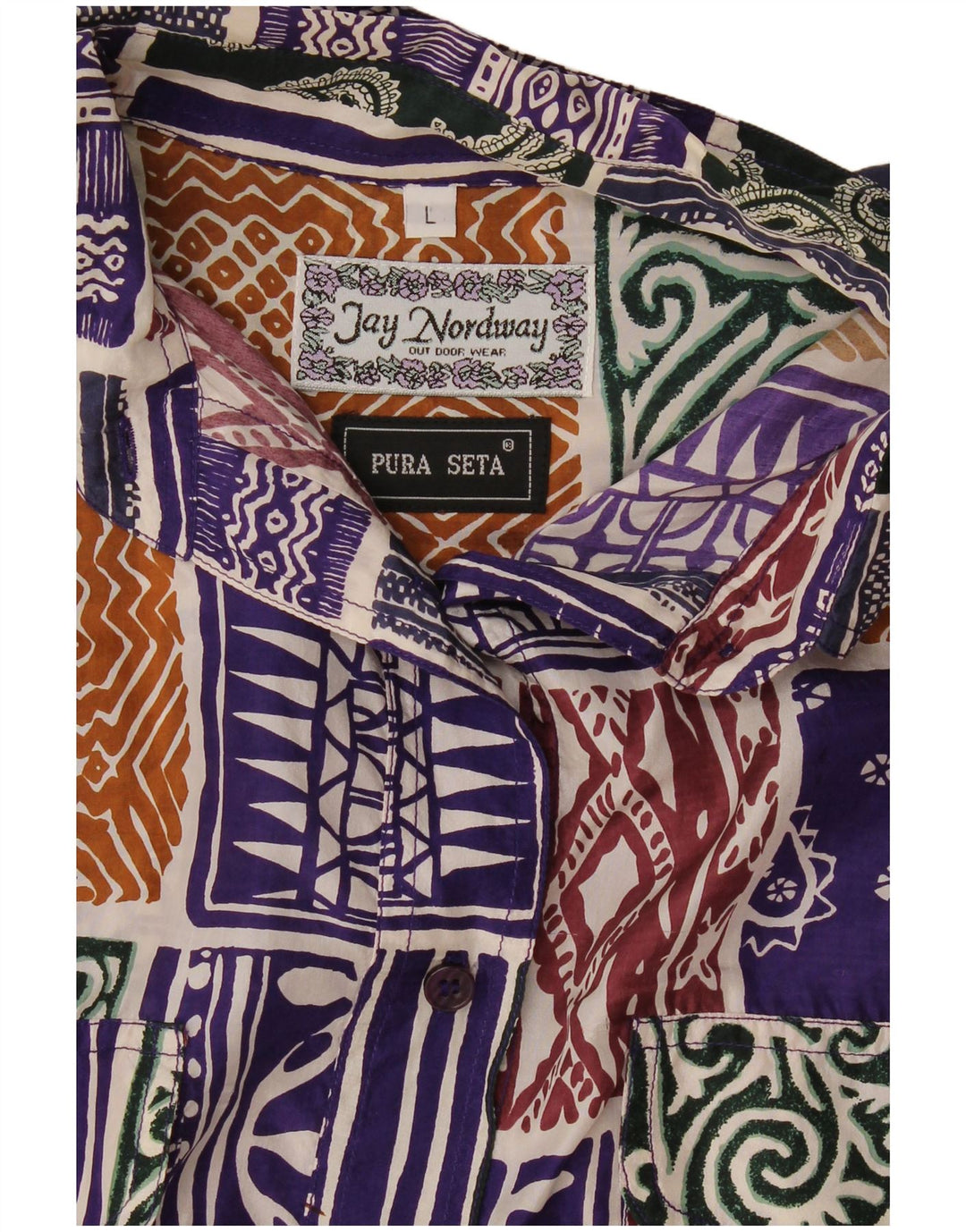 Camicetta camicia vintage da donna UK 16 grande patchwork multicolore