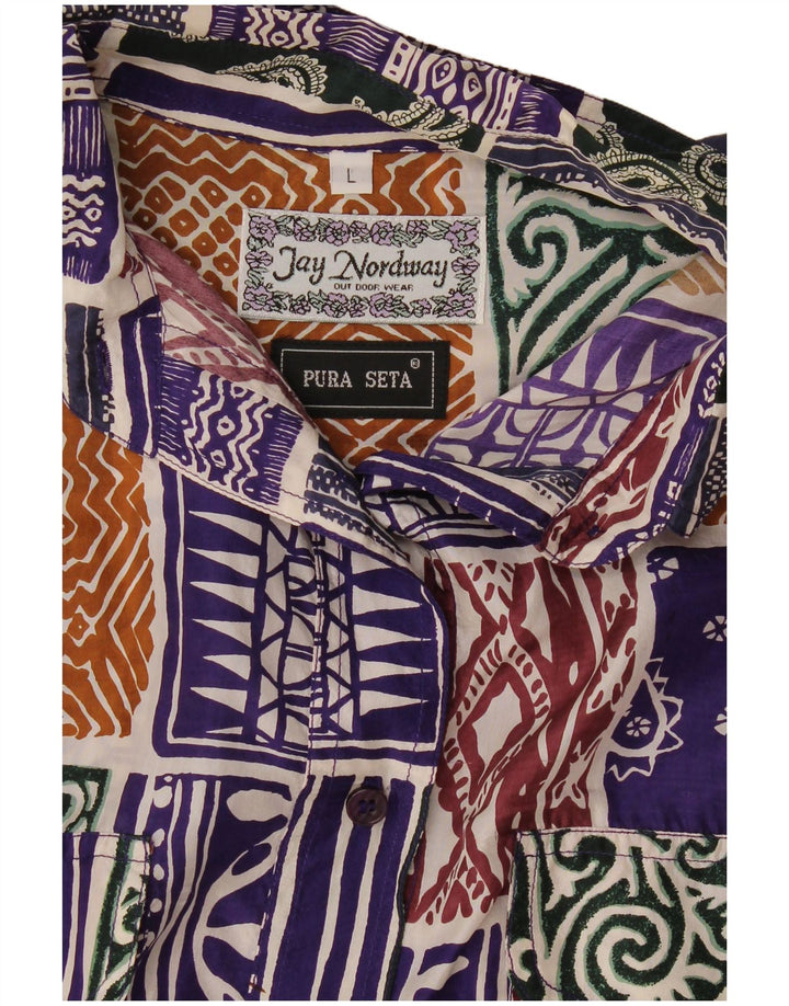 Camicetta camicia vintage da donna UK 16 grande patchwork multicolore