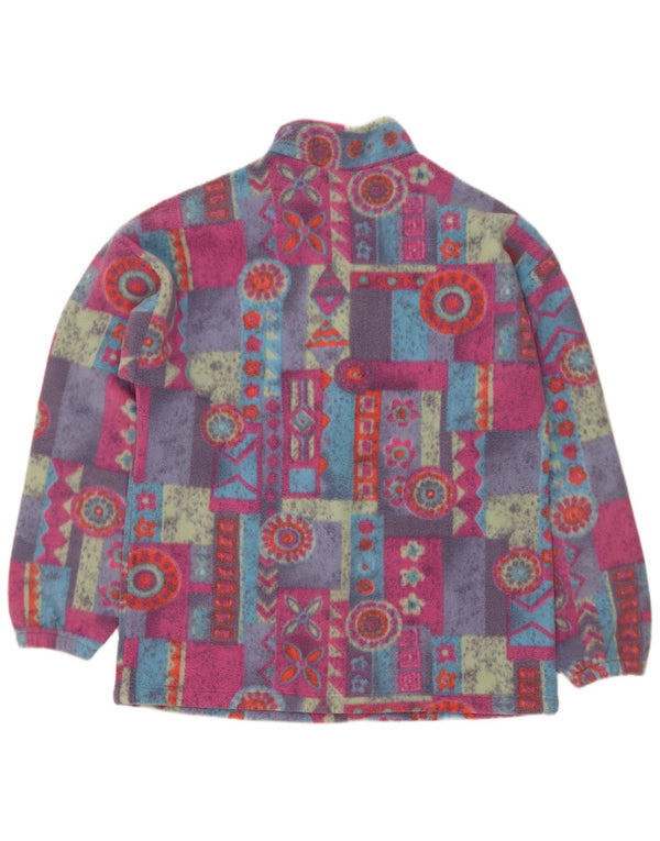 Maglione in pile da uomo vintage con bottoni e collo XL in poliestere geometrico multicolore