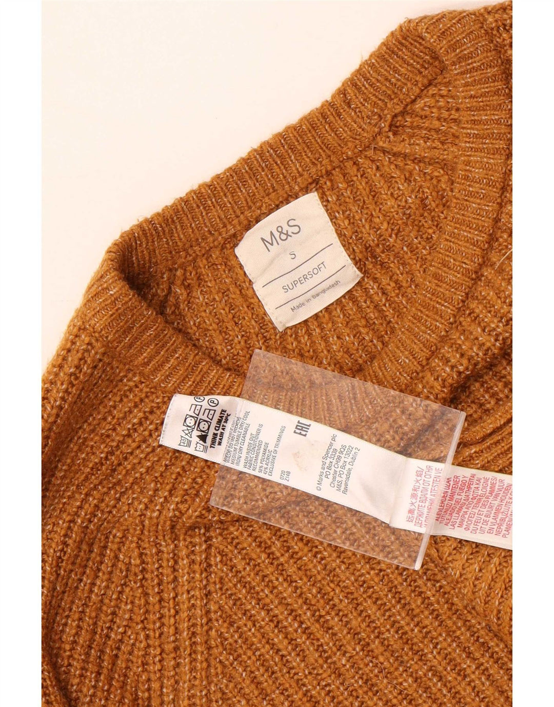 Maglione da uomo Marks & Spencer con scollo a barca piccolo marrone in poliammide
