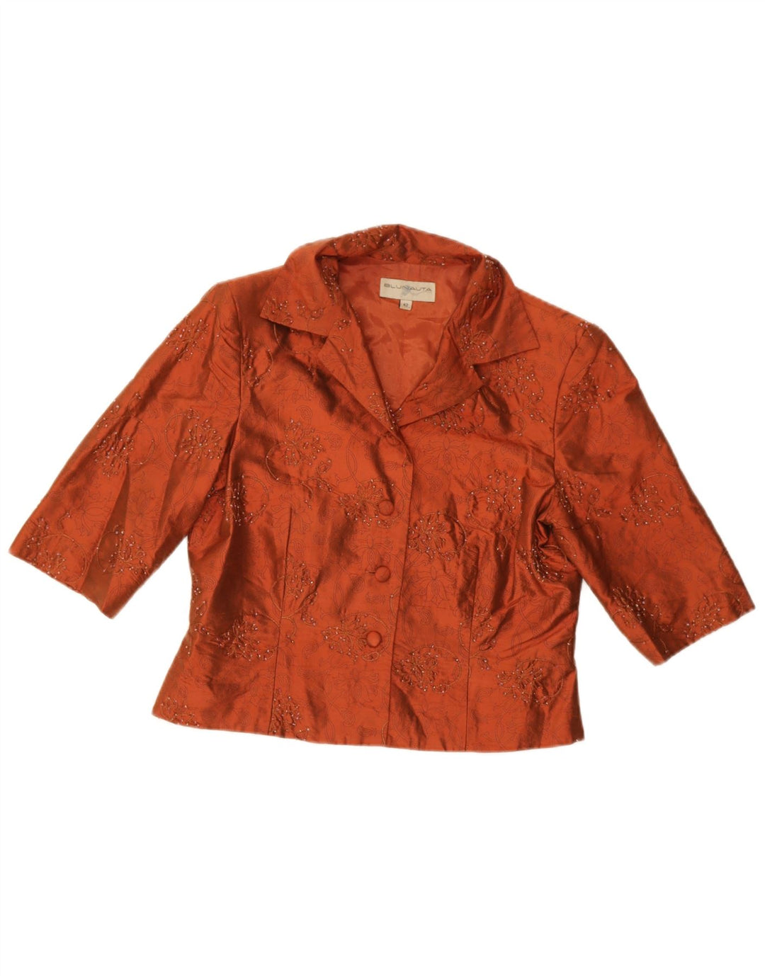 Set da donna 4 bottoni 3 pezzi Blunauta IT 42 medio W28 seta floreale arancione