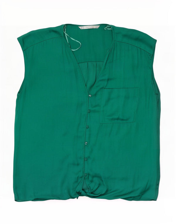 Zara Donna Trafaluc Camicia Senza Maniche Camicetta UK 14 Poliestere Verde Medio
