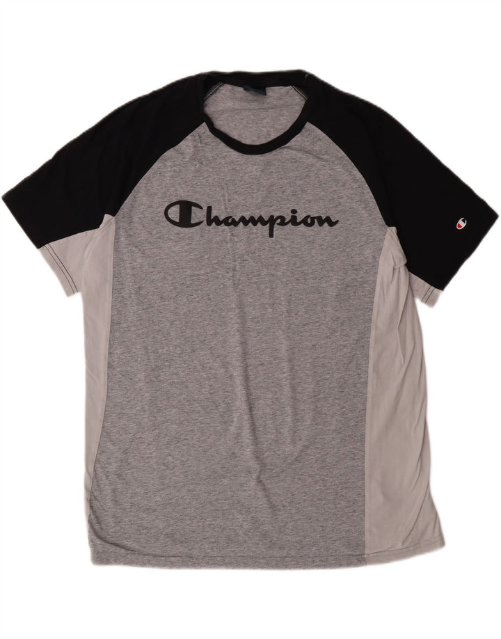 CHAMPION Mens Graphic T-Shirt Top XL Grey Colourblock Vintage Champion and Second-Hand Champion from Messina Hembry 