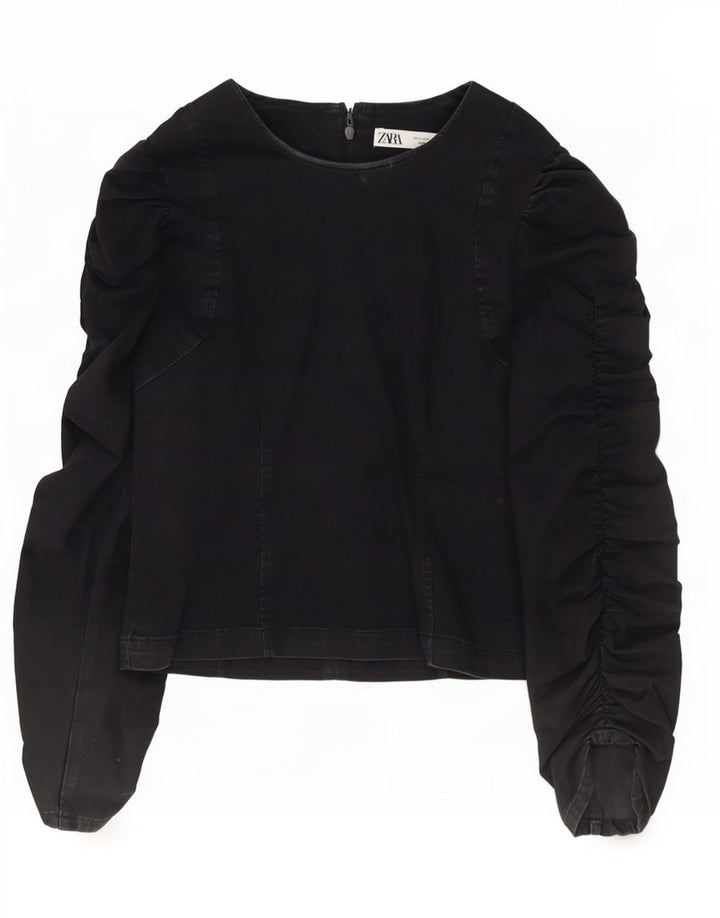 Camicetta a maniche lunghe da donna Zara UK 10 piccola in cotone nero