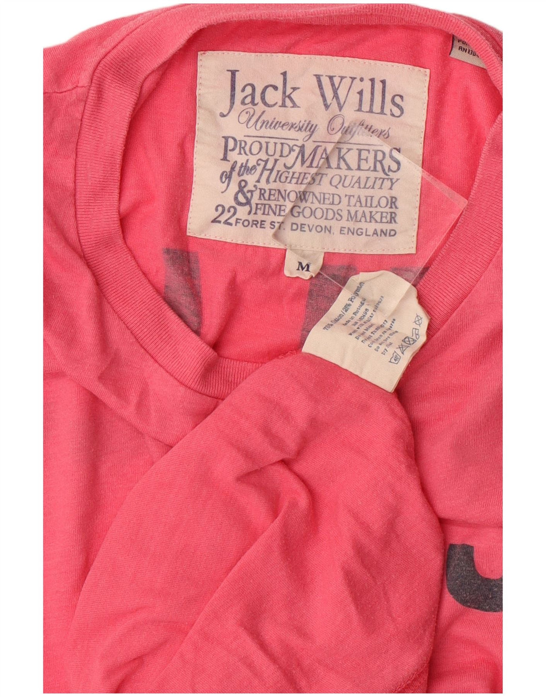 JACK WILLS Mens Graphic T-Shirt Top Medium Pink Cotton