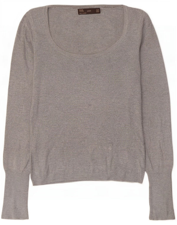 Maglione maglione con scollo a barca da donna Zara UK 12 Rayon grigio medio