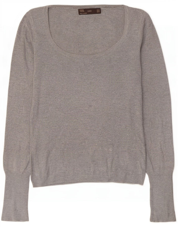 Maglione maglione con scollo a barca da donna Zara UK 12 Rayon grigio medio