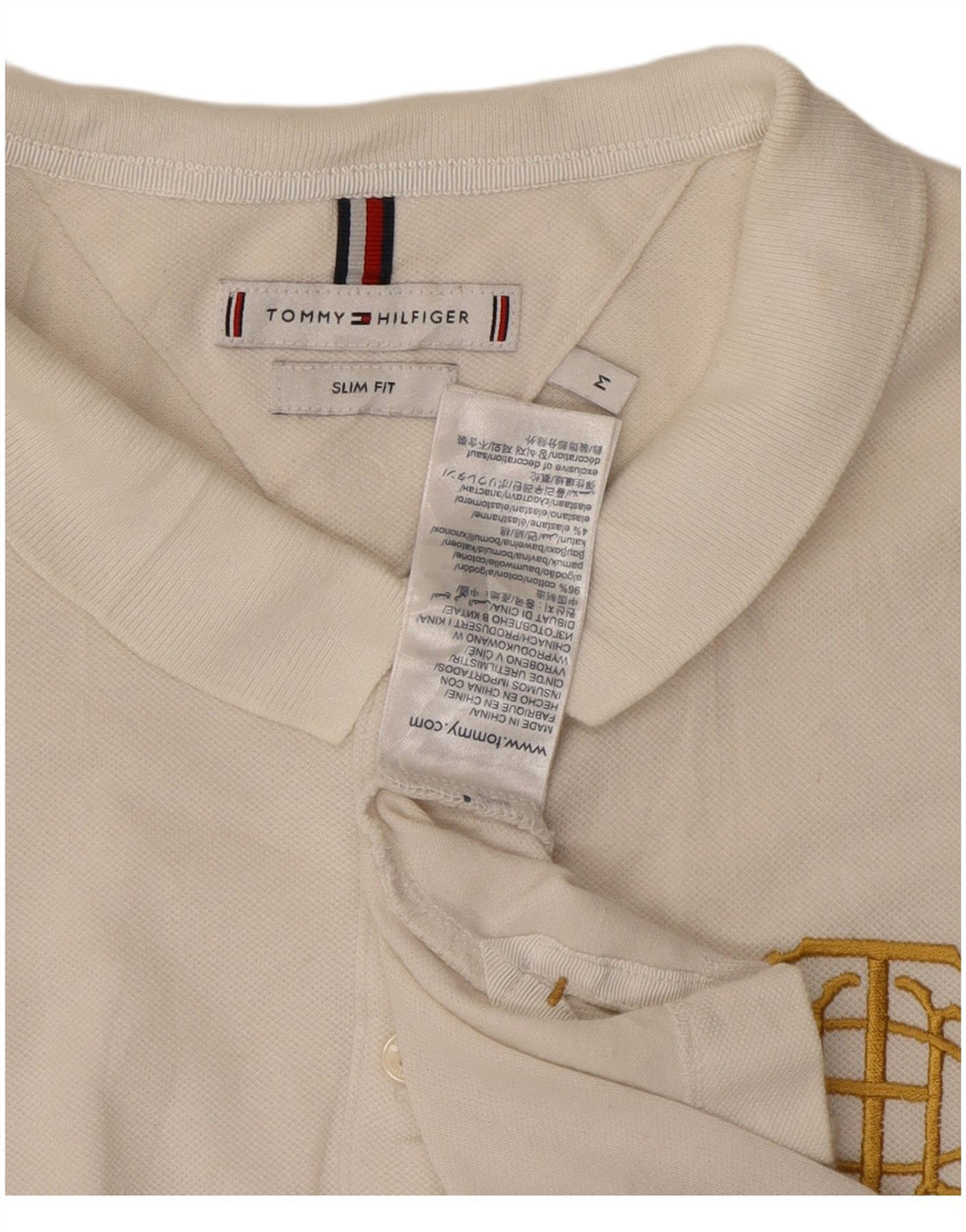Polo da donna slim fit Tommy Hilfiger UK 12 cotone bianco medio