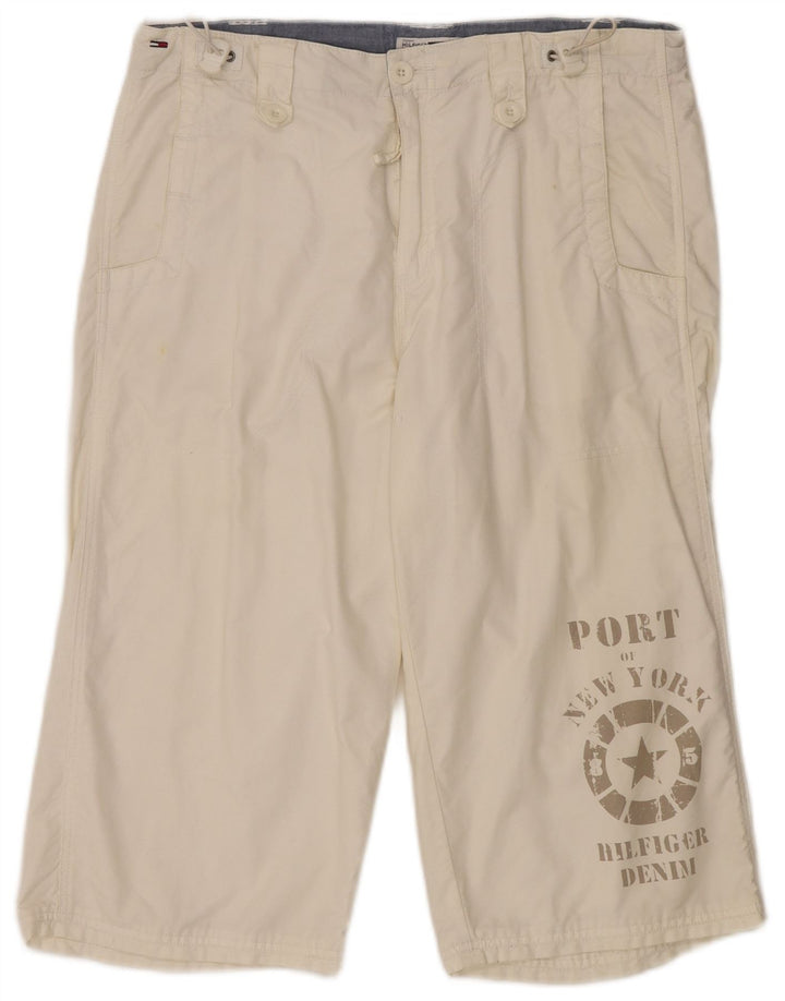 TOMMY HILFIGER Bermuda grafici da uomo medi W32 cotone bianco