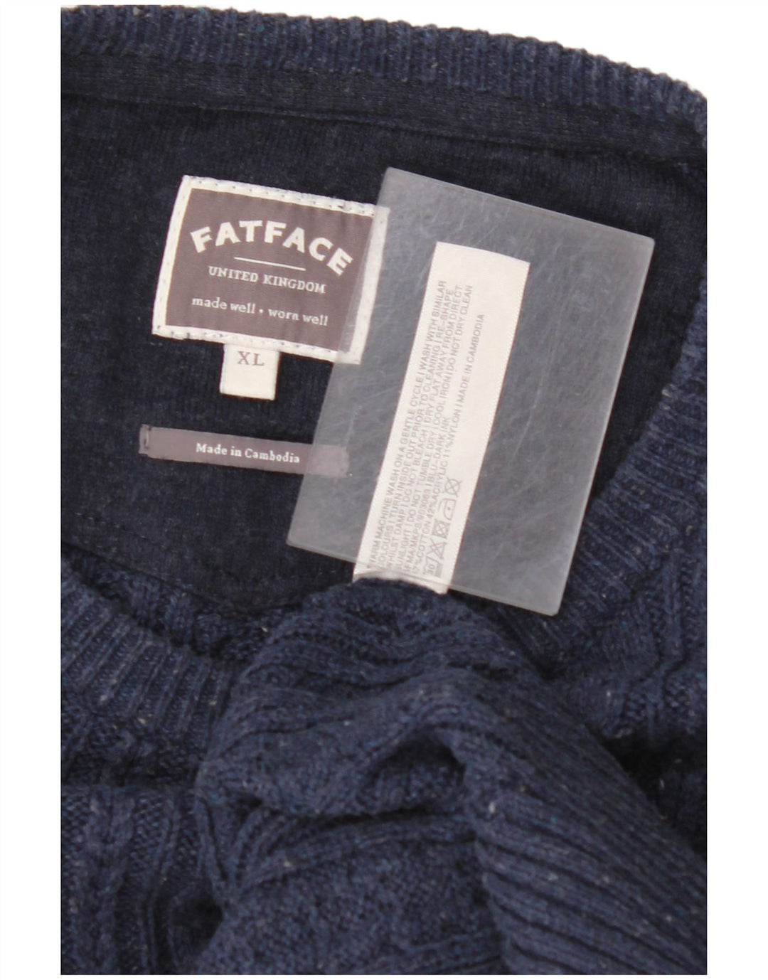 FAT FACE Maglione da uomo con scollo a barca XL in cotone screziato blu navy