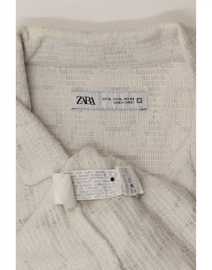 Camicia a maniche corte da uomo Zara XL in cotone geometrico bianco