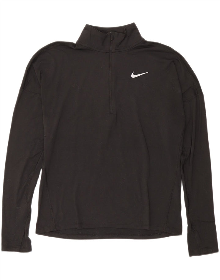 NIKE Top da tuta pullover con zip e collo Dri Fit da donna UK 10 Small Nero