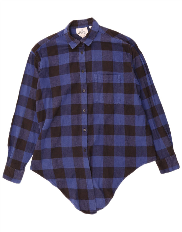 Camicia di flanella oversize asimmetrica da donna Cheap Monday UK 6 XS blu a quadretti