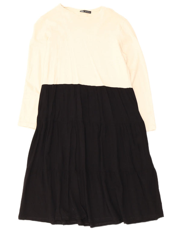 Abito a trapezio a maniche lunghe da donna Zara UK 12 Colorblock bianco medio