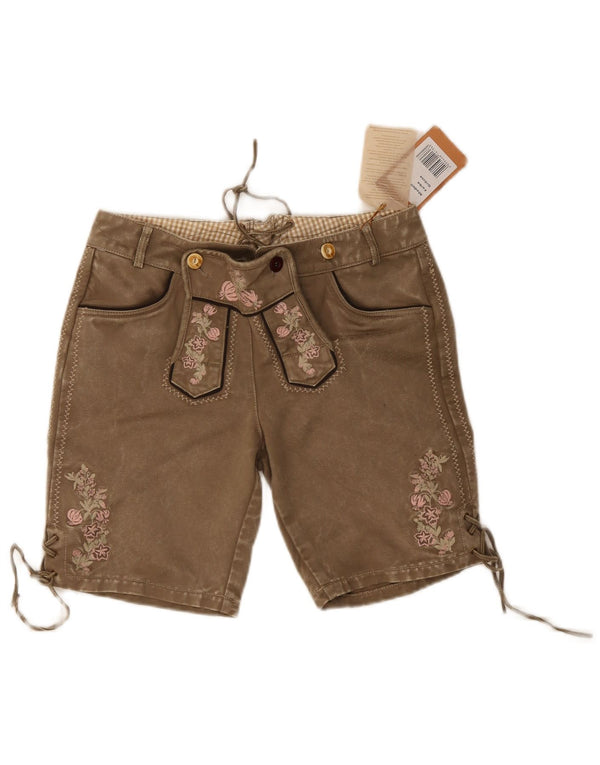 Kruger Womens Casual Shorts UK 10 Small W30  Khaki Floral Cotton