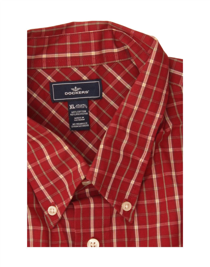 DOCKERS Mens Shirt Size 17 1/2 XL Red Check Cotton Vintage Dockers and Second-Hand Dockers from Messina Hembry 