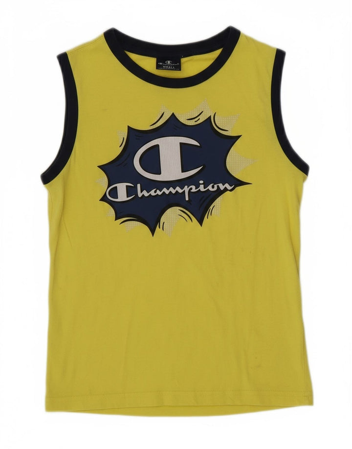 CHAMPION Boys Graphic Vest Top 7-8 Years Small Yellow