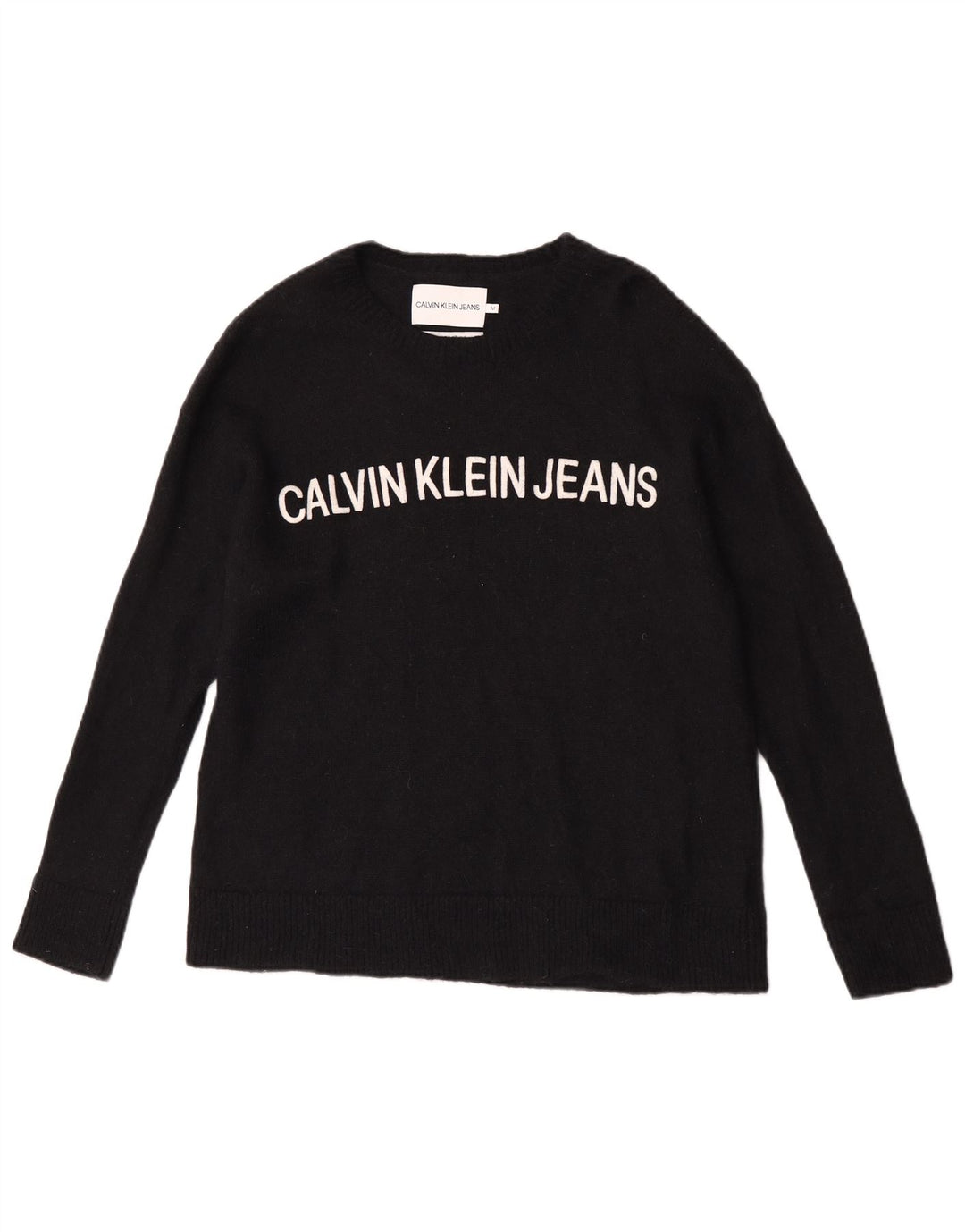 Maglione maglione con scollo a barca grafico da uomo Calvin Klein Jeans nero medio