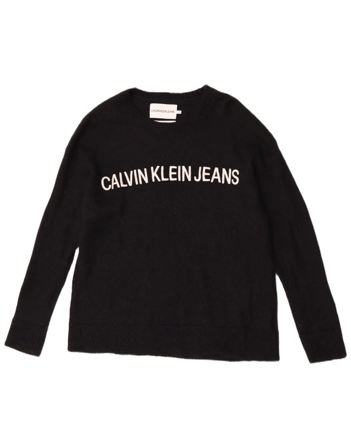 Maglione maglione con scollo a barca grafico da uomo Calvin Klein Jeans nero medio