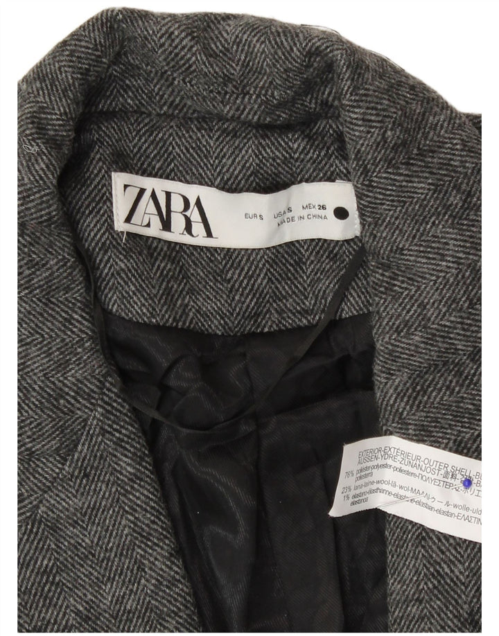 Giacca blazer a 1 bottone da donna Zara UK 10 piccola poliestere grigio a spina di pesce