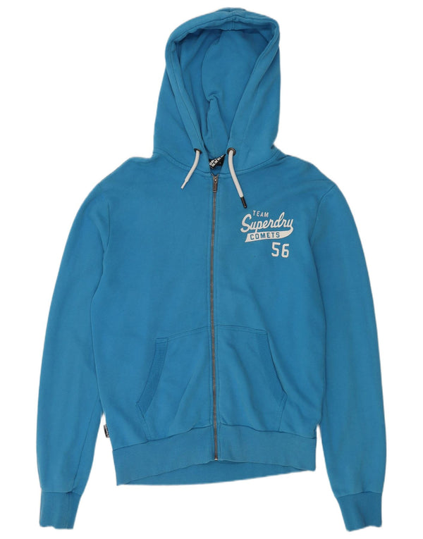 SUPERDRY Mens Graphic Zip Hoodie Sweater Large Blue Cotton