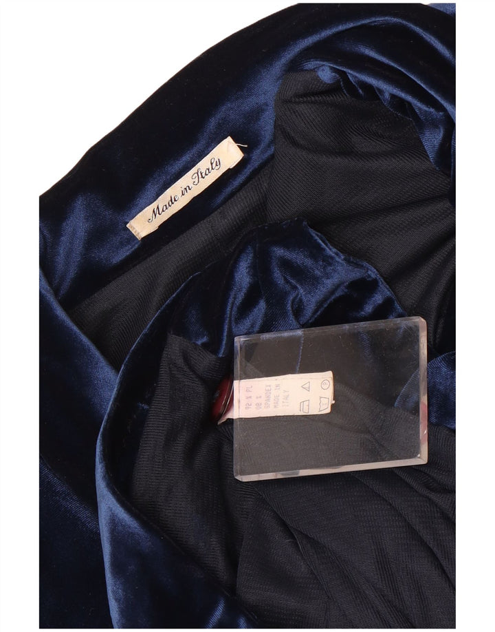 Giacca blazer in velluto a 5 bottoni vintage da donna UK 12 medio blu navy