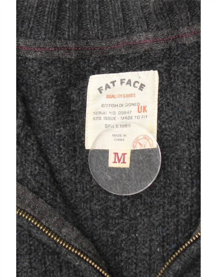 FAT FACE Maglione da uomo con zip e collo in lana nera media