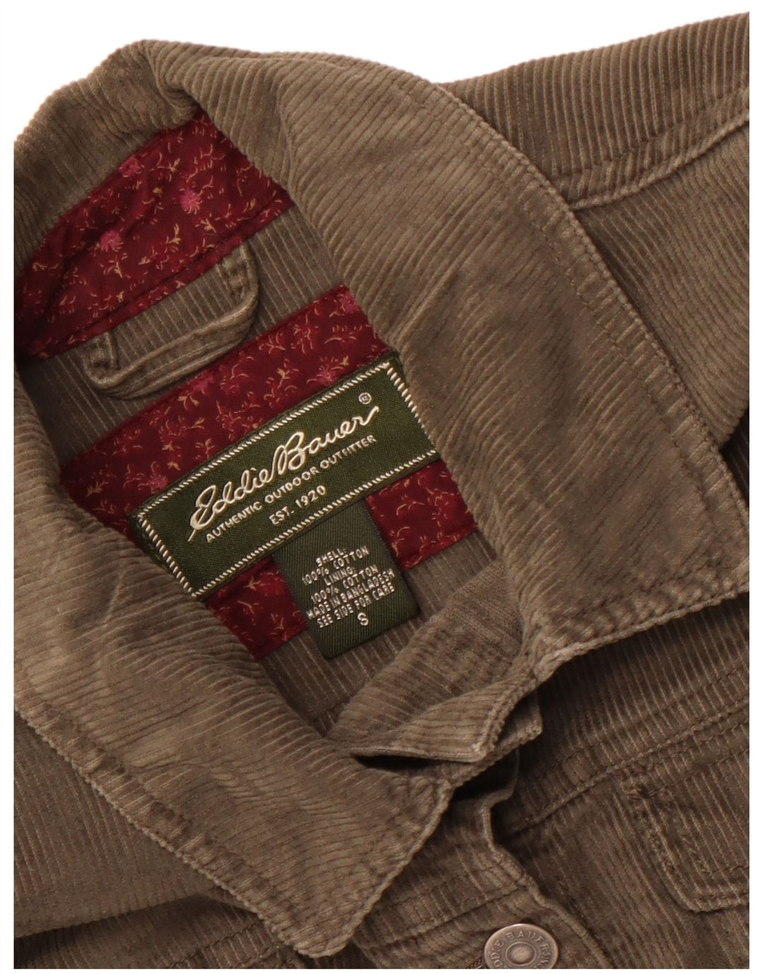 Giacca da donna in velluto a coste dal taglio ampio Eddie Bauer UK 10 piccola in cotone kaki