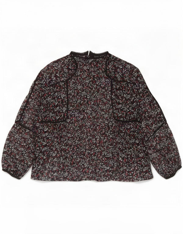 Camicetta a maniche lunghe da donna Zara UK 14 Poliestere floreale nero medio