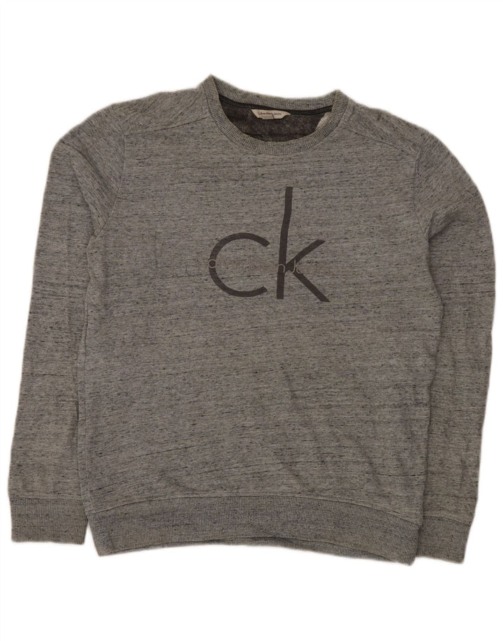 CALVIN KLEIN JEANS Felpa con grafica da uomo Maglione piccolo grigio screziato