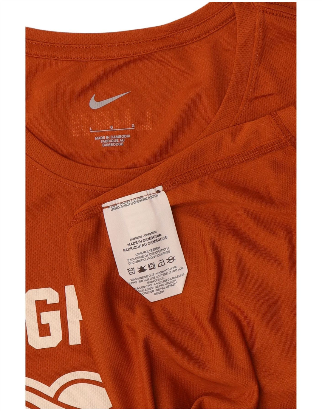 NIKE T-shirt grafica da donna Top UK 14 Large Arancione Poliestere