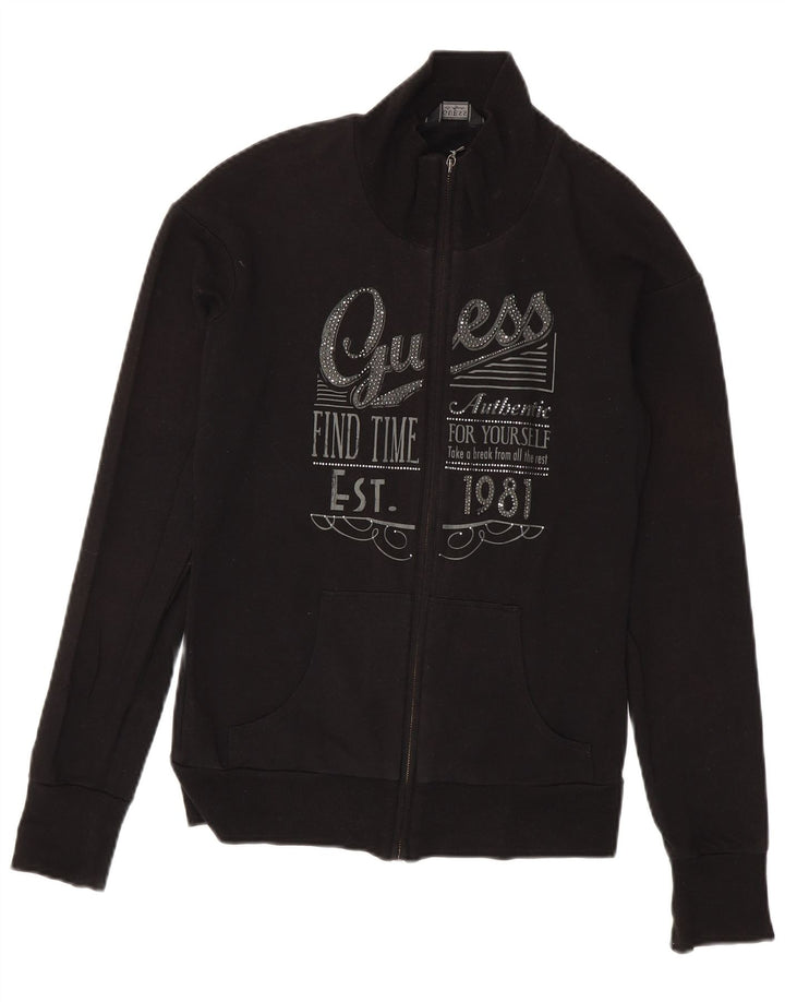 Guess Giacca da tuta grafica da donna UK 14 Large in cotone nero